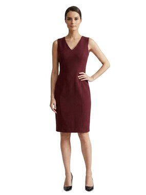 White House Black Market Sleeveless V-Neck Midi Dress in Burgundy